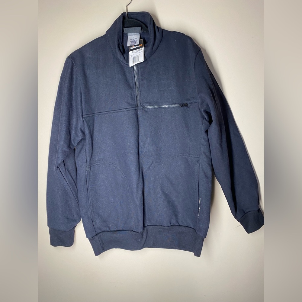 Workrite FR Mens Sz Small Navy Blue Sweatshirt 1/4zip